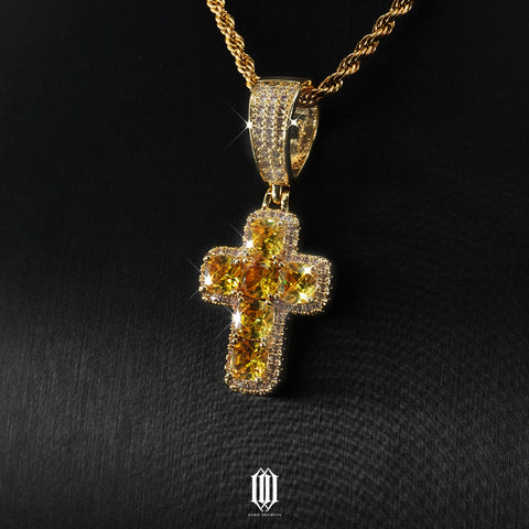 Yellow Princess Cut Cross Pendant - Gold