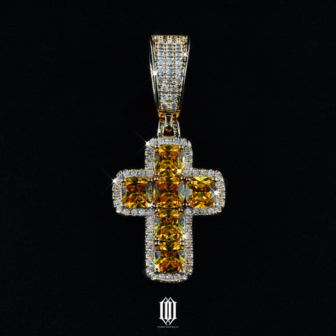 Yellow Princess Cut Cross Pendant - Gold