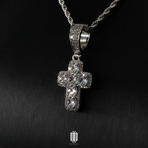 Princess Cut Cross Pendant - White Gold