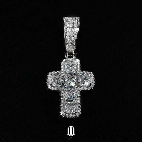 Princess Cut Cross Pendant - White Gold