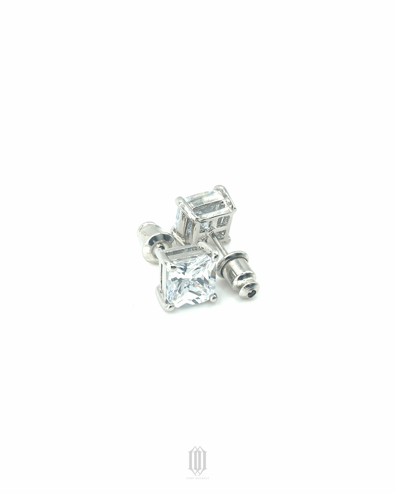 Princess Cut Earstuds - White Gold