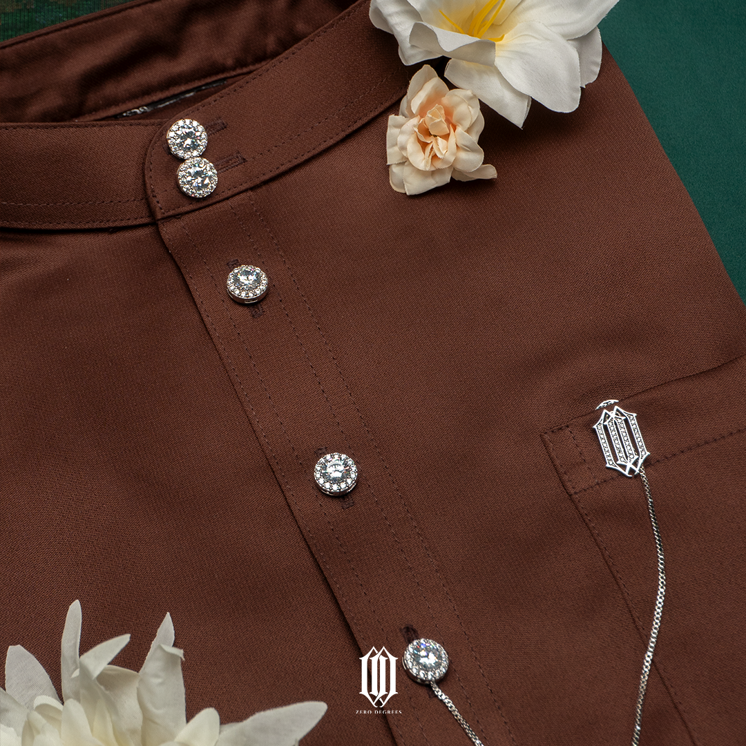 Classic Zero Degrees Butang Baju Melayu - White Gold