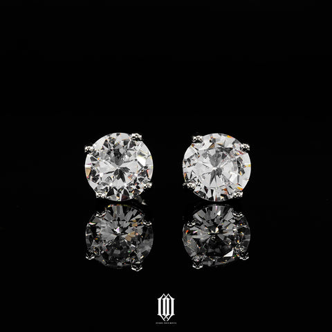 8mm Round Cut Stud Earrings - White Gold