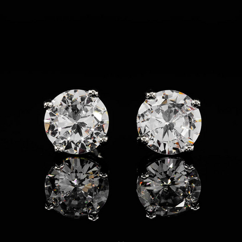 8mm Round Cut Stud Earrings - White Gold
