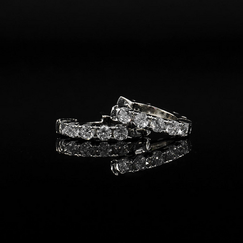 Single Row Hoop Earrings - White Gold