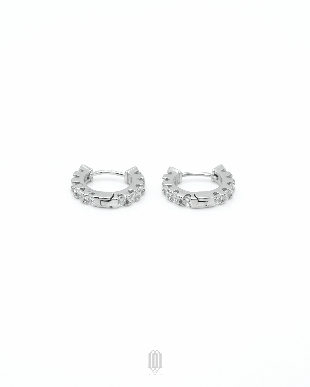 Single Row Hoop Earrings - White Gold