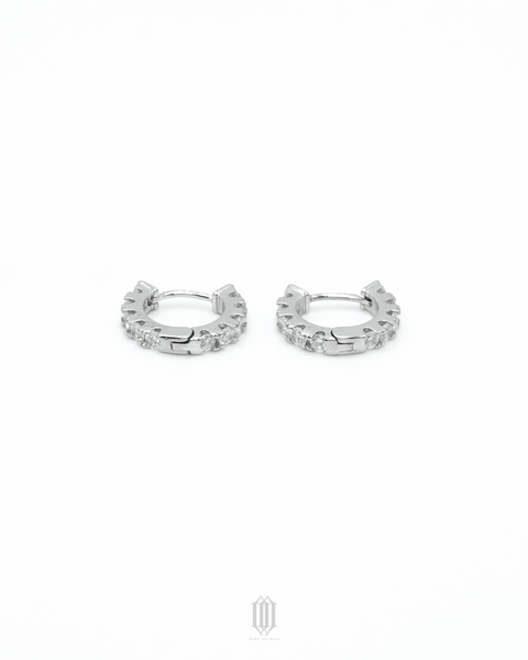 Single Row Hoop Earrings - White Gold
