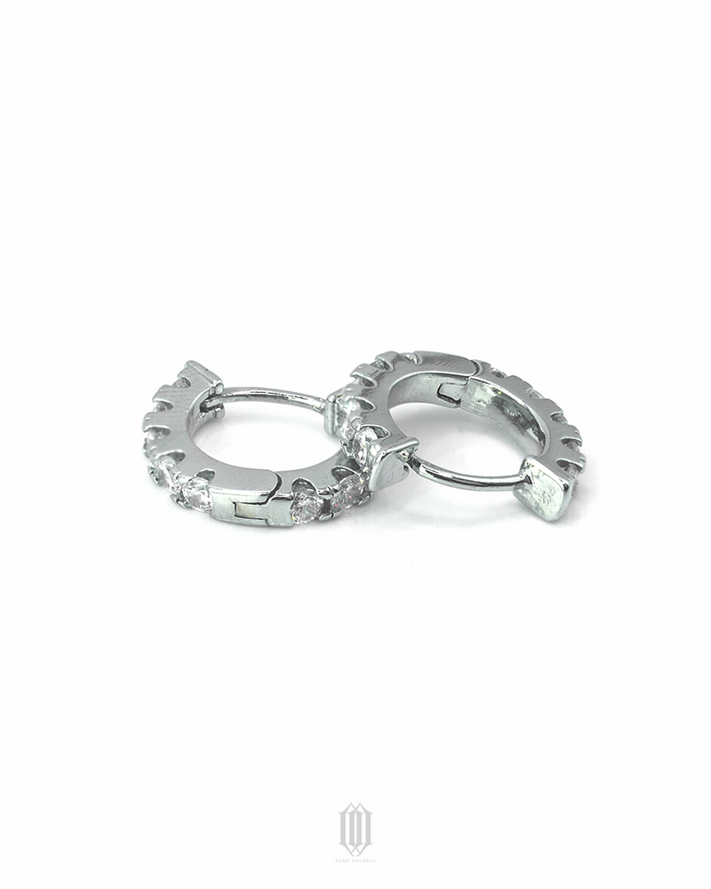 Single Row Hoop Earrings - White Gold