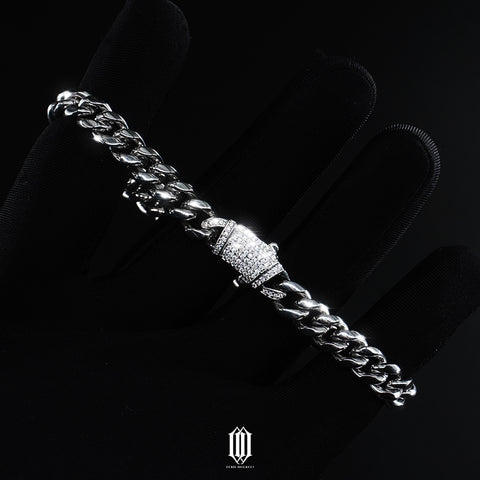 9mm Plain Jane with Iced Out Clasp Bracelet - White Gold