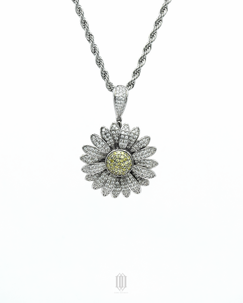Sunflower Spinner Pendant - White Gold
