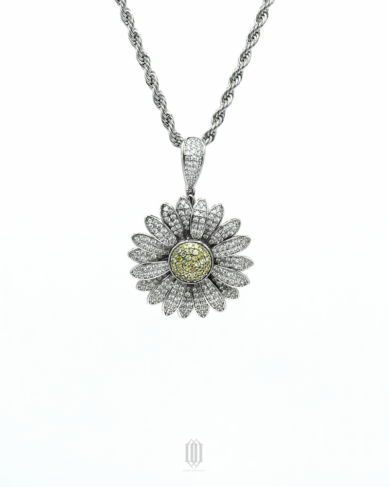 Sunflower Spinner Pendant - White Gold