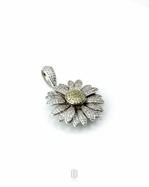 Sunflower Spinner Pendant - White Gold