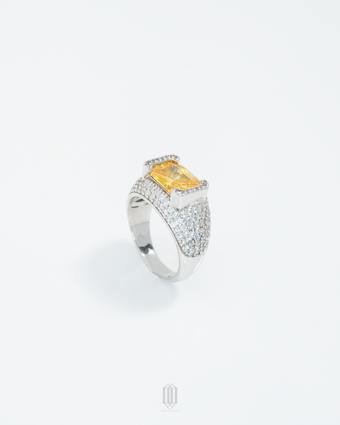 Yellow Radiant Signet Ring - White Gold