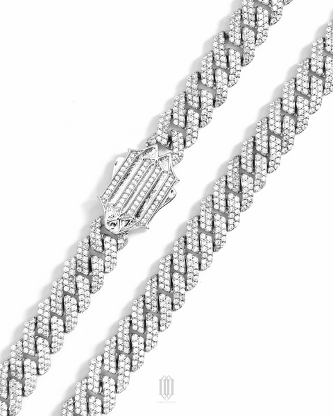 ZDG 10mm Prong Cuban Link Necklace - White Gold