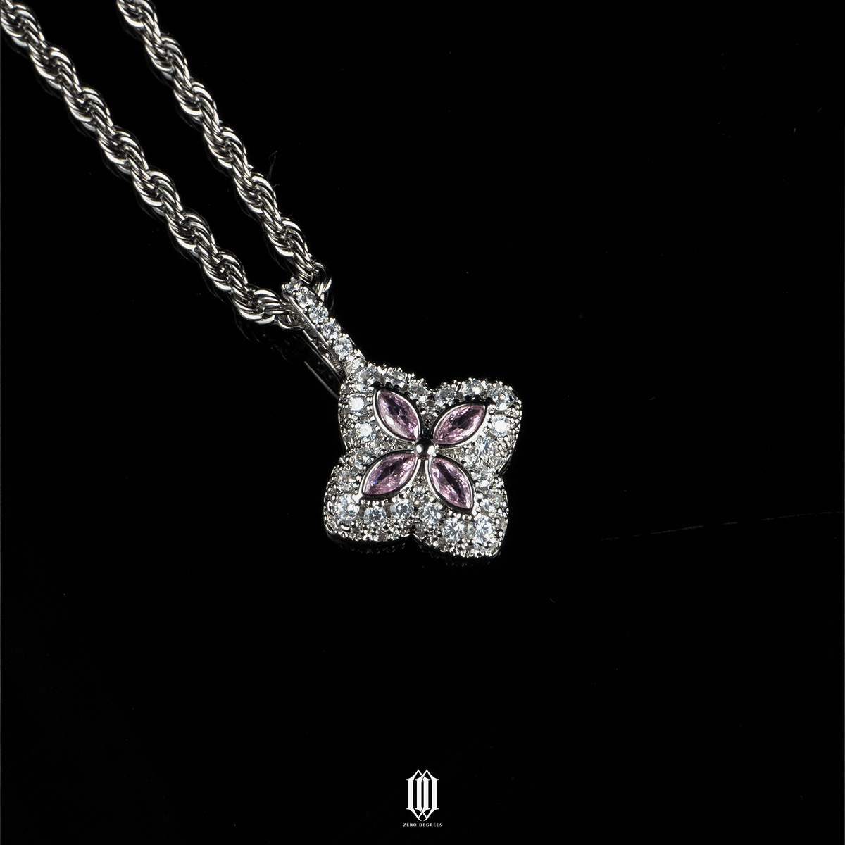 Iced Out Clover Pendant - White Gold