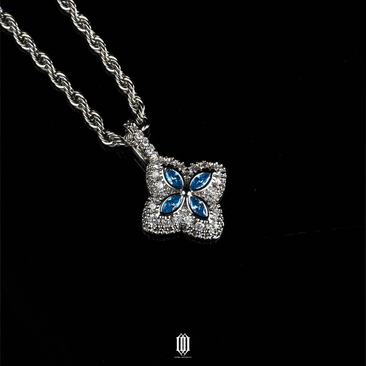 Iced Out Clover Pendant - White Gold