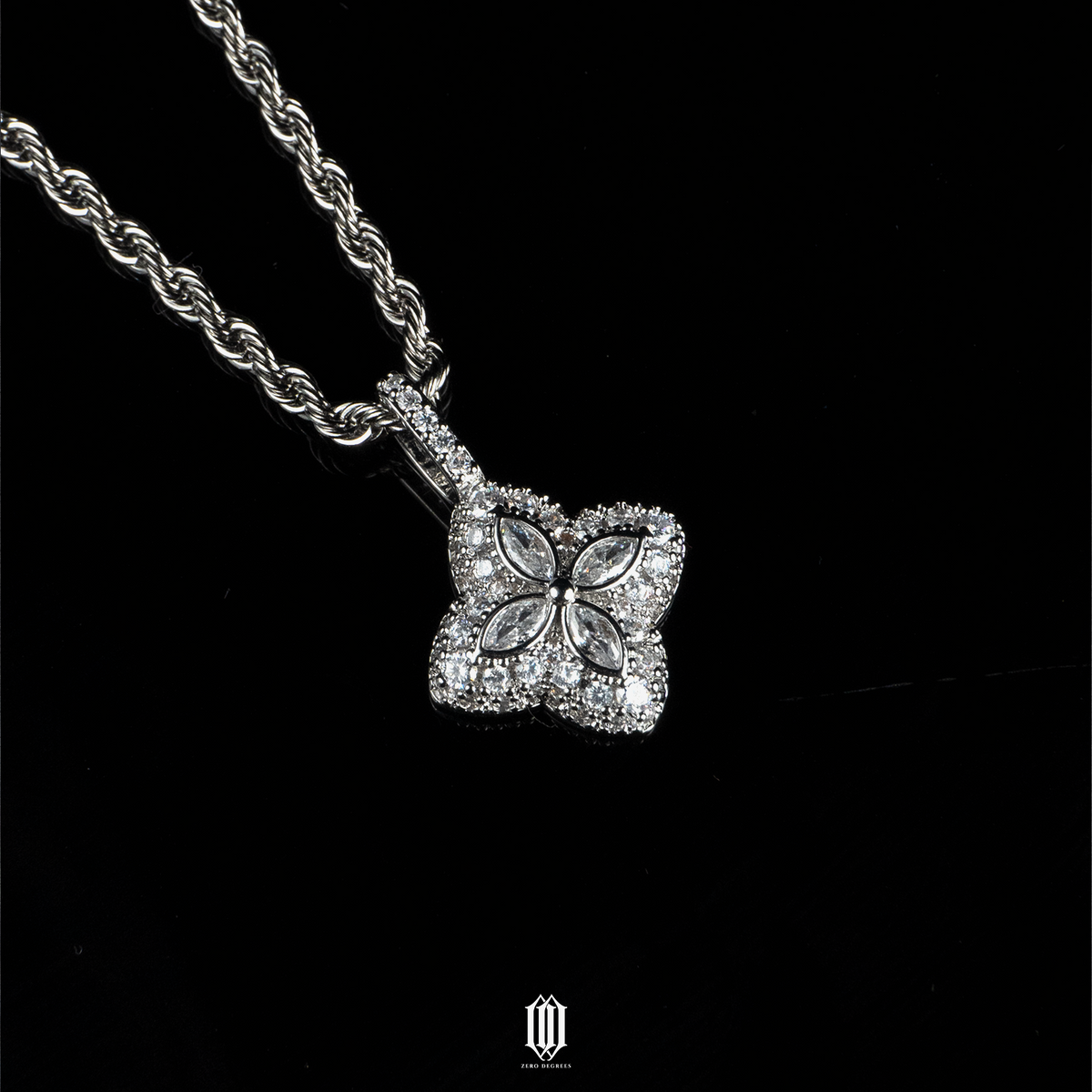 Iced Out Clover Pendant - White Gold