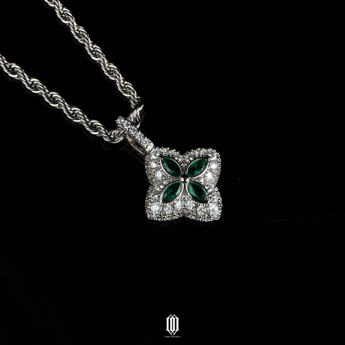 Iced Out Clover Pendant - White Gold
