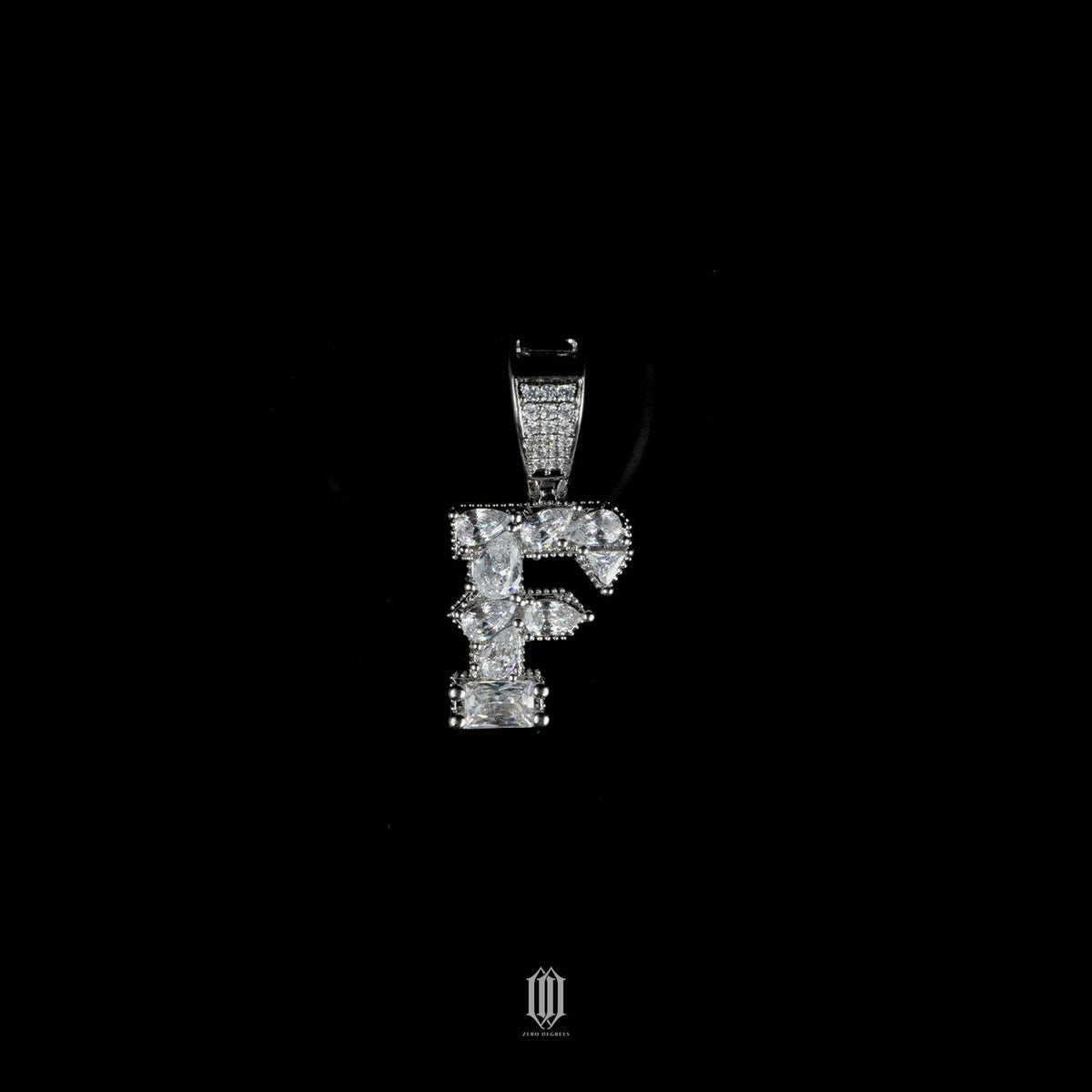 Distinct Cut Letter Pendant - White Gold - Letter F