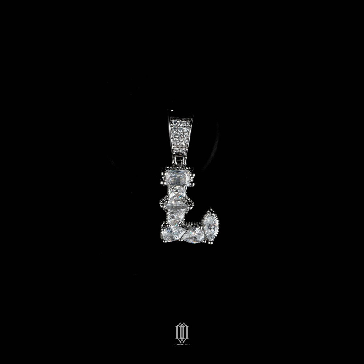 Distinct Cut Letter Pendant - White Gold - Letter L