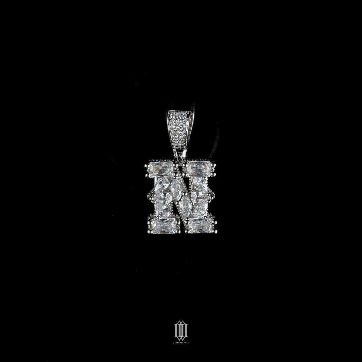 Distinct Cut Letter Pendant - White Gold - Letter N