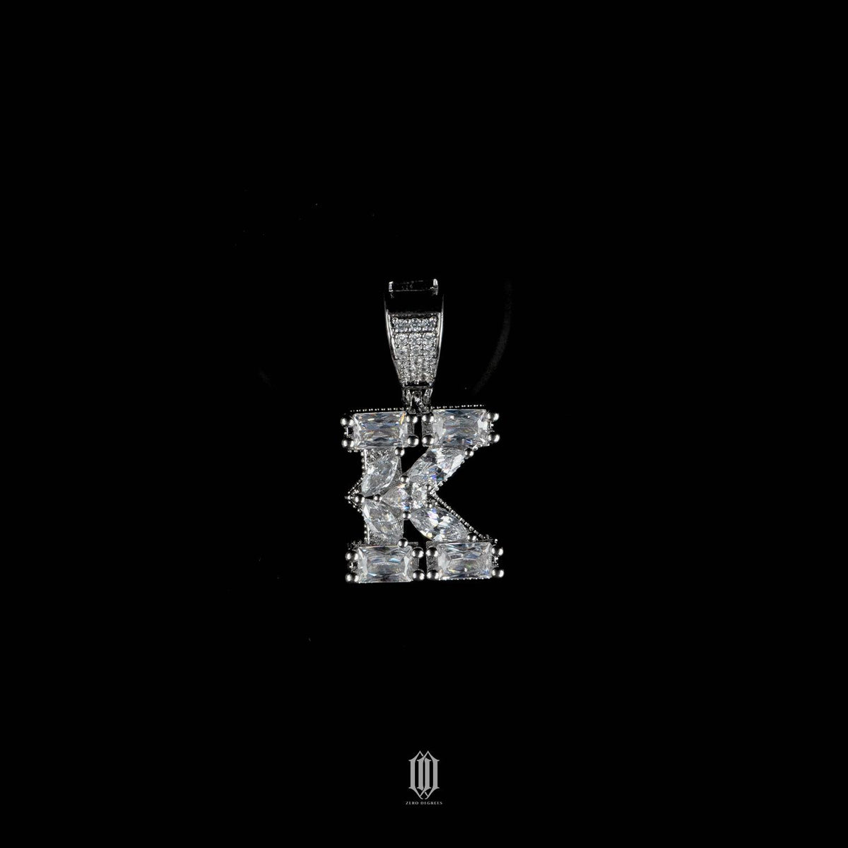 Distinct Cut Letter Pendant - White Gold - Letter K
