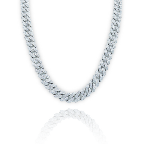 14mm Prong Cuban Link Chain - White Gold