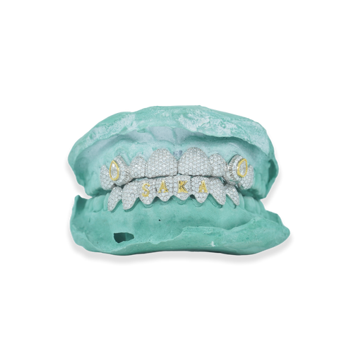 Custom Iced Out Grillz W/ Pear Cut Stones on Fang
