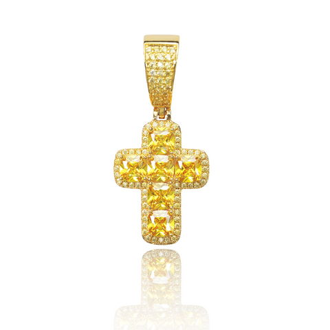 Yellow Princess Cut Cross Pendant - Gold