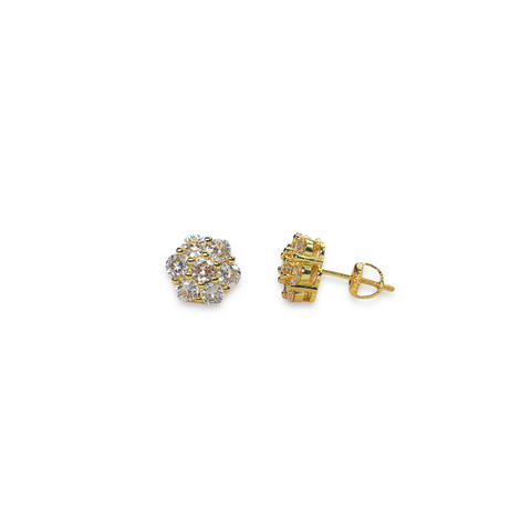 Round Flower Stud Earrings - Gold