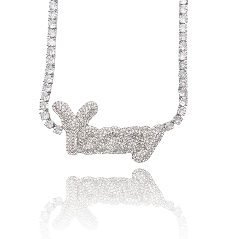 Custom Bubbly Script Font Tennis Link Necklace