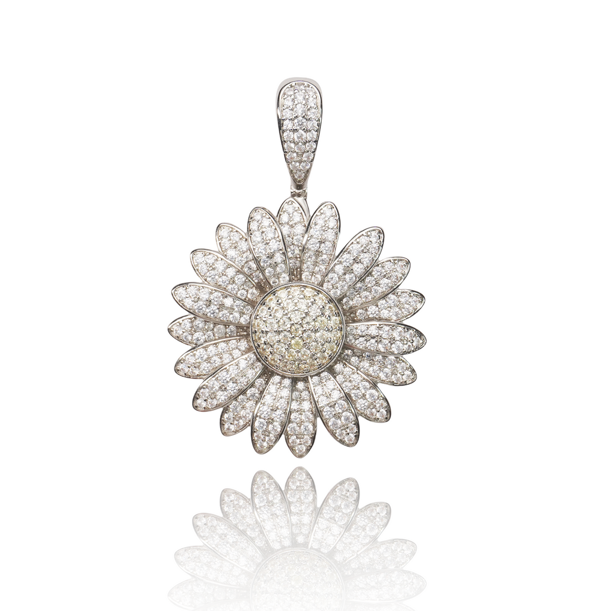 Sunflower Spinner Pendant - White Gold