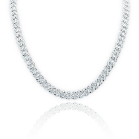 9mm Prong Cuban Link Chain - White Gold