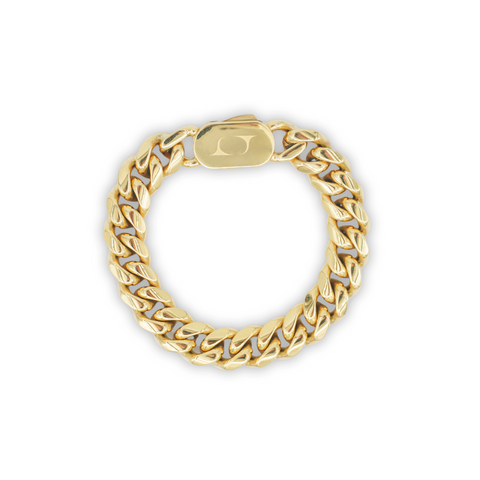 12mm Plain Jane Cuban Bracelet - Gold