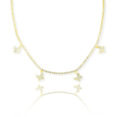 2mm Butterfly Tennis Link Necklace - Gold