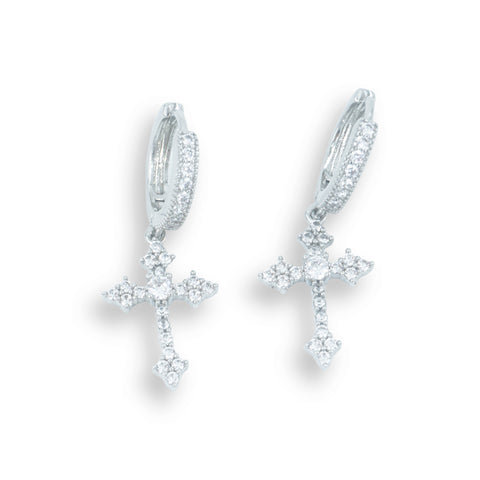 Clustered Cross Earrings - White Gold