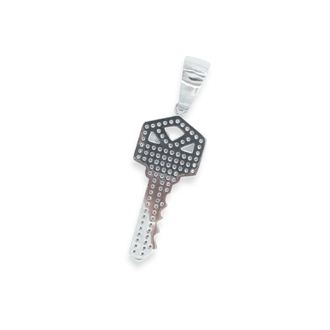 Iced Out Key Pendant - White Gold