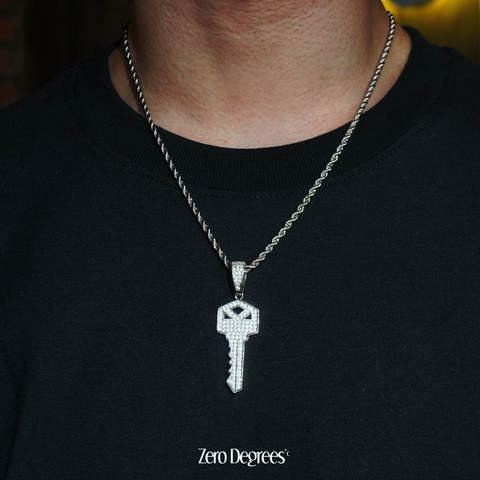 Iced Out Key Pendant - White Gold