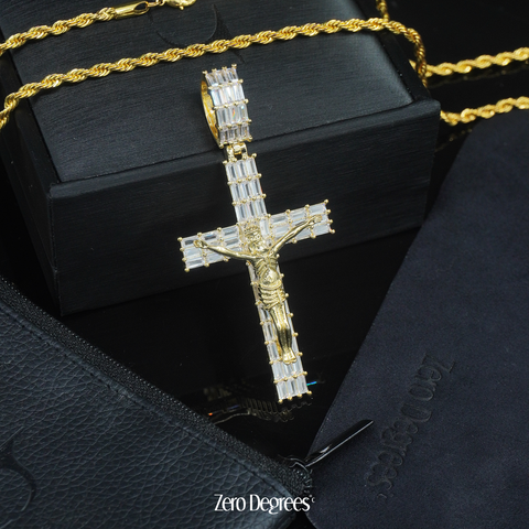 Baguette Crucifix Pendant - Gold