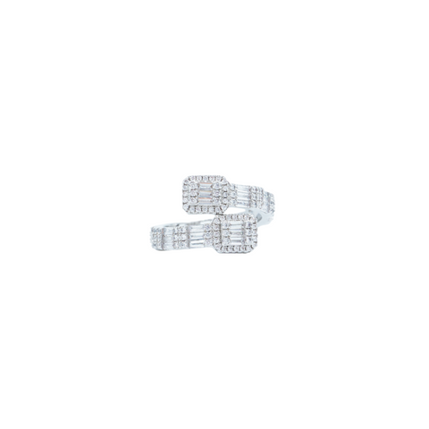 Clustered Baguette Twisted Ring - White Gold (Adjustable)