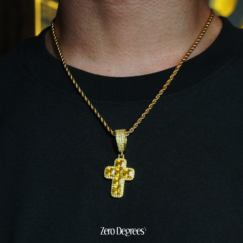 Yellow Princess Cut Cross Pendant - Gold