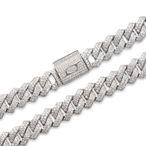 14mm Prong Cuban Link Chain - White Gold