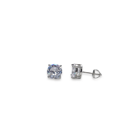 8mm Round Cut Stud Earrings - White Gold