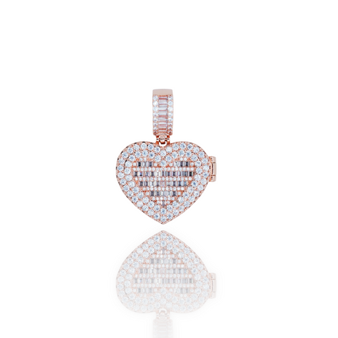 Custom Heart Shaped Baguette Locket Picture Pendant