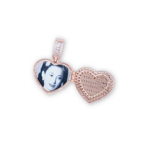 Custom Heart Shaped Baguette Locket Picture Pendant